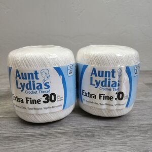 Aunt Lydias White Crochet Thread Extra Fine‎ 2 Total Size 30 Mercerized Cotton